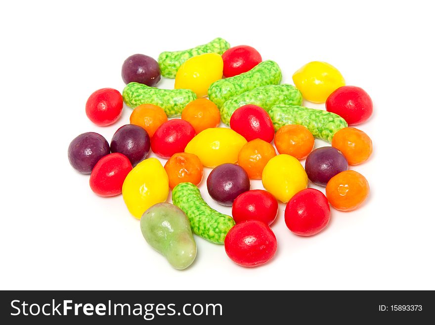 Colorful Old Dutch candy fruit isolated over white