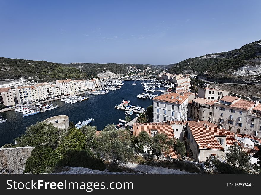 France, Corsica, Bonifacio, view of the town and the port