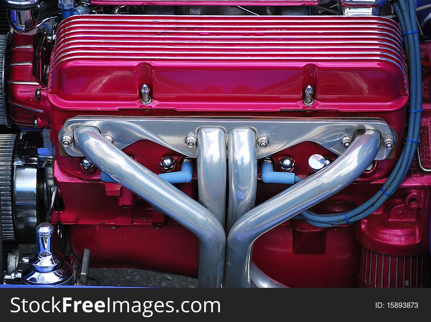 Closeup of a custom made  engine in a classic car. Closeup of a custom made  engine in a classic car.