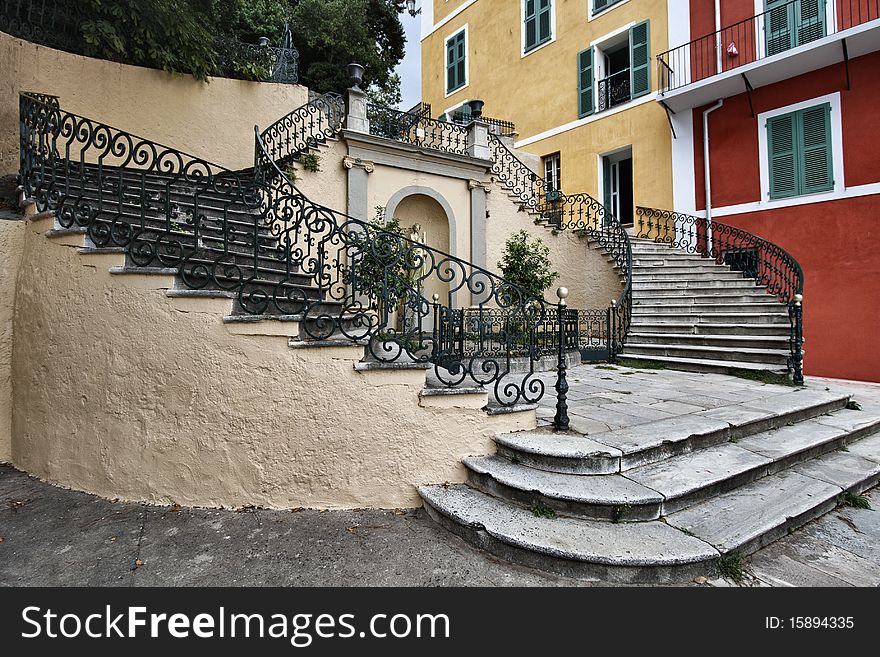 France, Corsica, Bastia, old stone stairway