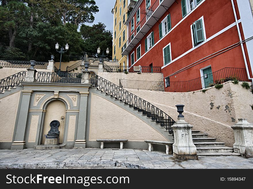 France, Corsica, Bastia, old stone stairway