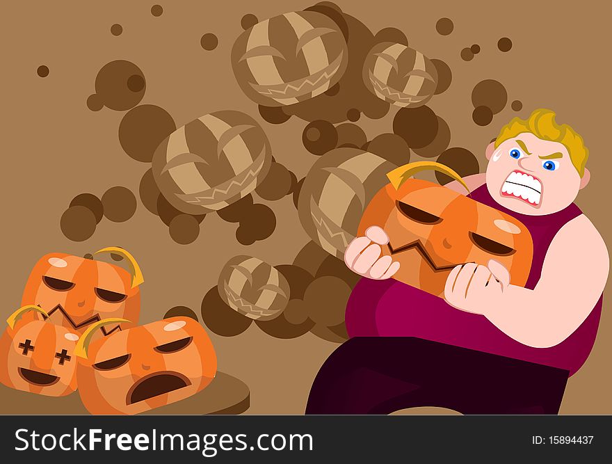 Image of a man who is carrying carving pumpkin on Halloween. Image of a man who is carrying carving pumpkin on Halloween.