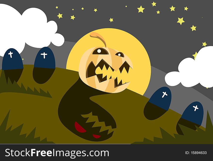 Image of a pumpkin that is rampage on Halloween night. Image of a pumpkin that is rampage on Halloween night