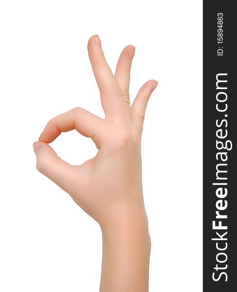 Gesturing hand ok isolated over white