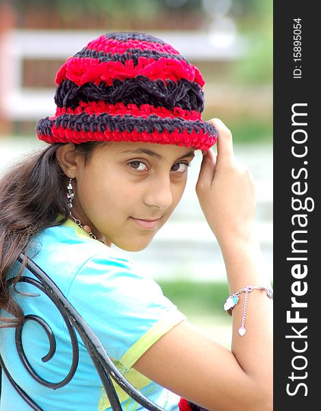 Beautiful girl portrait with woolen cap. Beautiful girl portrait with woolen cap