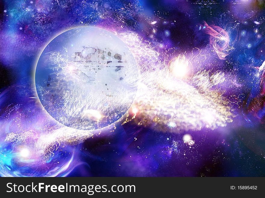 Mystic luminous nebula and planet