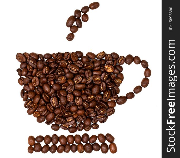Coffee Beans Shaped in to a Coffee Cup on white background