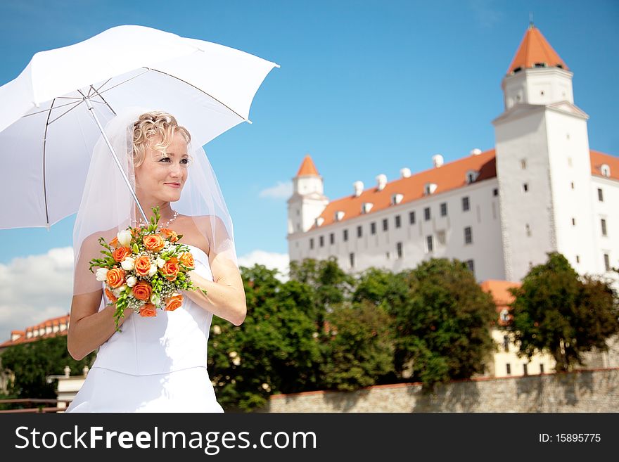 Bride with wedding bouquet outdoor. Bride with wedding bouquet outdoor