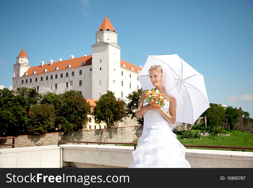 Bride with wedding bouquet outdoor. Bride with wedding bouquet outdoor