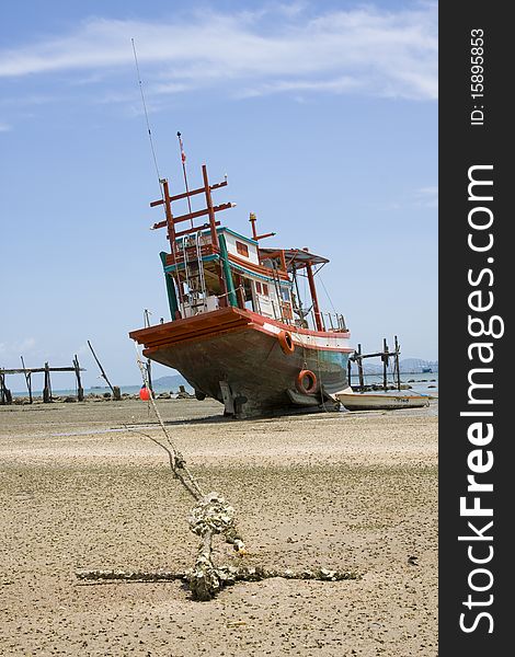 Fishing boat on beach.Taken at Rayong Beach Thailand. Fishing boat on beach.Taken at Rayong Beach Thailand