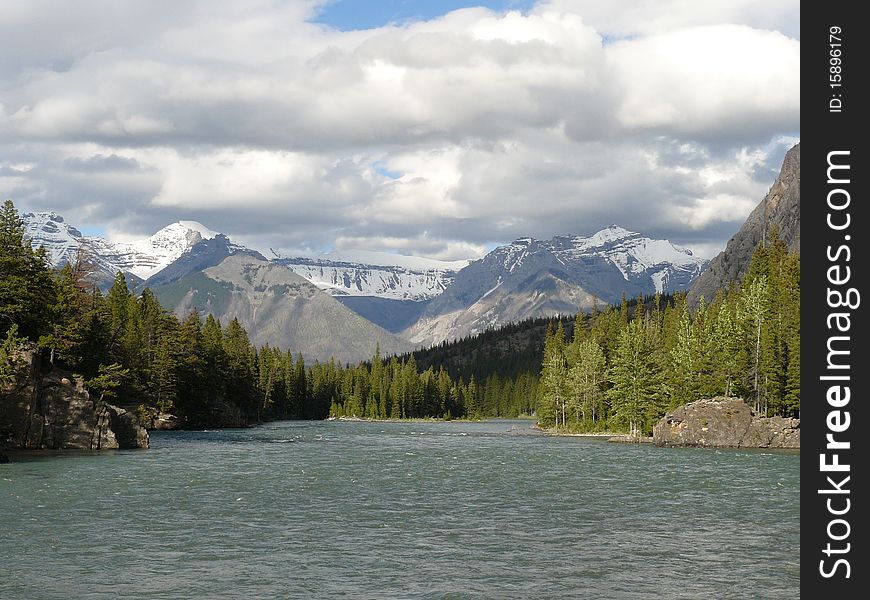 Spray river at intersection with Bow river, Banff, Canada