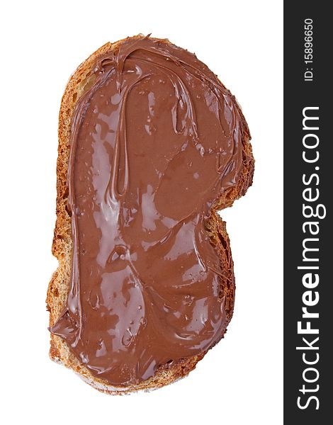 Isolated delicious chocolate on bread. Isolated delicious chocolate on bread