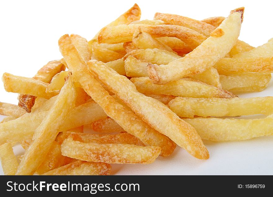 Heap of french fries on white background