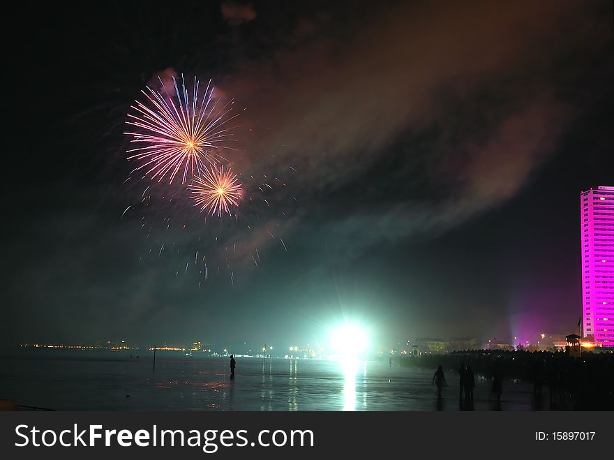 Firework in pink night in rimini