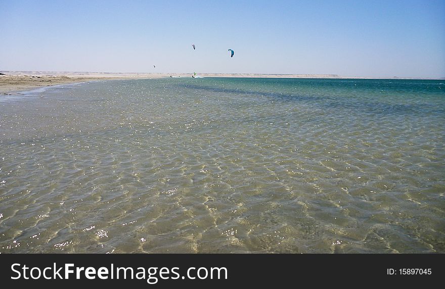 Kitesurfing in Dakhla, Western Sahara, Atlantic ocean. Kitesurfing in Dakhla, Western Sahara, Atlantic ocean