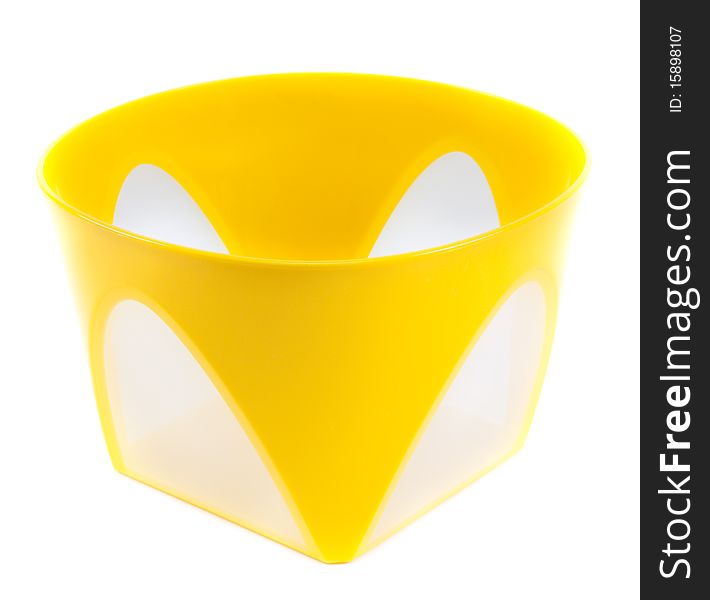Yellow plastic container with transparent wall on white background