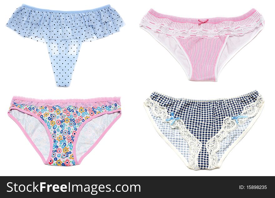 Collage feminine panties with pattern on white background. It Is Collected from several pictures