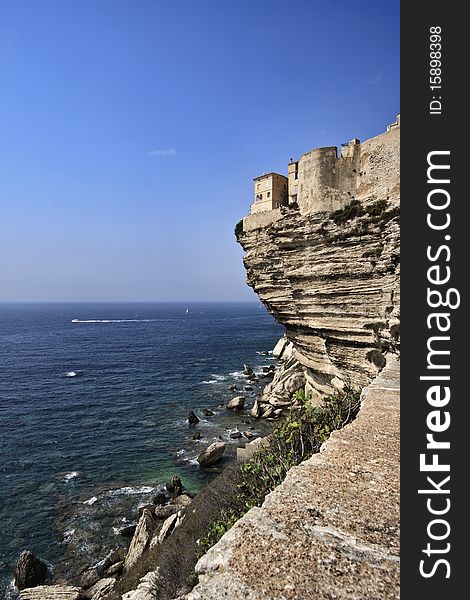 France, Corsica, Bonifacio, view of Bonifacio rocky coast. France, Corsica, Bonifacio, view of Bonifacio rocky coast