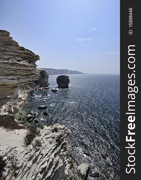 France, Corsica, Bonifacio rocky coastline, Tirrenian sea