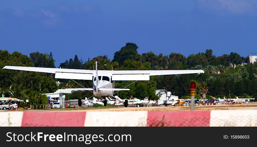 Airplane landing at the small airport in hertzliya Israel. Airplane landing at the small airport in hertzliya Israel