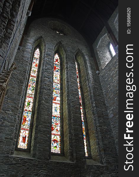 This photograph represent a view over the inside of St. Mary's Cathedral in Killarney in Ireland. This photograph represent a view over the inside of St. Mary's Cathedral in Killarney in Ireland