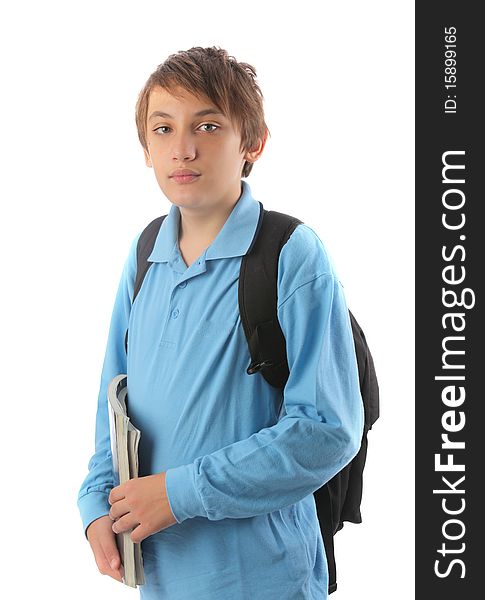 Teen With Backpack And Books