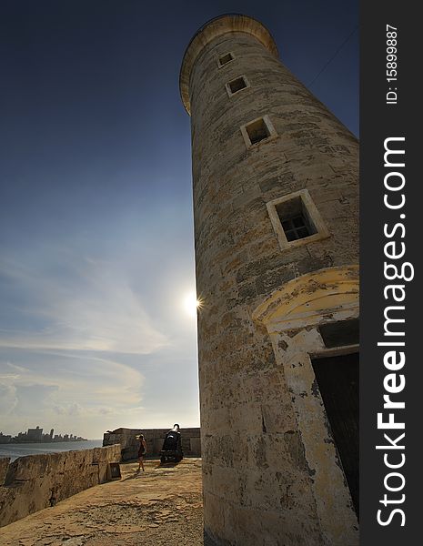 Detail of lighthouse tower from El Morro fortress in havana, Cuba. Detail of lighthouse tower from El Morro fortress in havana, Cuba