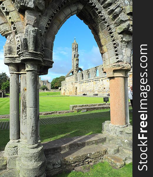 Conceptually seen ruins of the great medieval cathedral in the Scottish city of St. Andrews. Conceptually seen ruins of the great medieval cathedral in the Scottish city of St. Andrews.