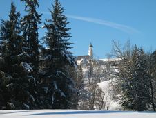 Winter Meadow - Church And Trees Stock Photography Winter Meadow - Church And Trees Stock Photography