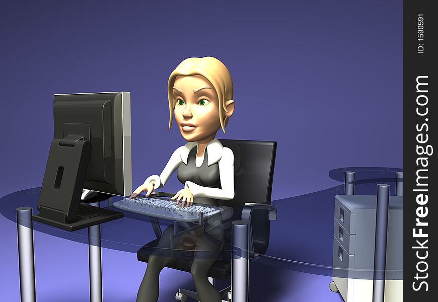 Blonde girl in front of a computer. Blonde girl in front of a computer