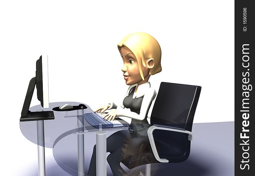 Blonde girl in front of a computer. Blonde girl in front of a computer