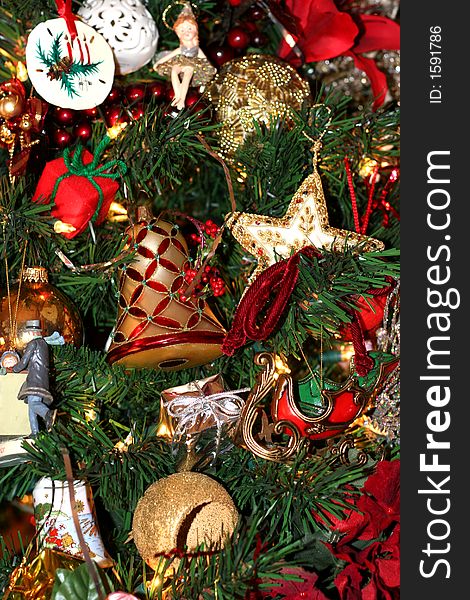 A Christmas tree covered with custom decorations. A Christmas tree covered with custom decorations