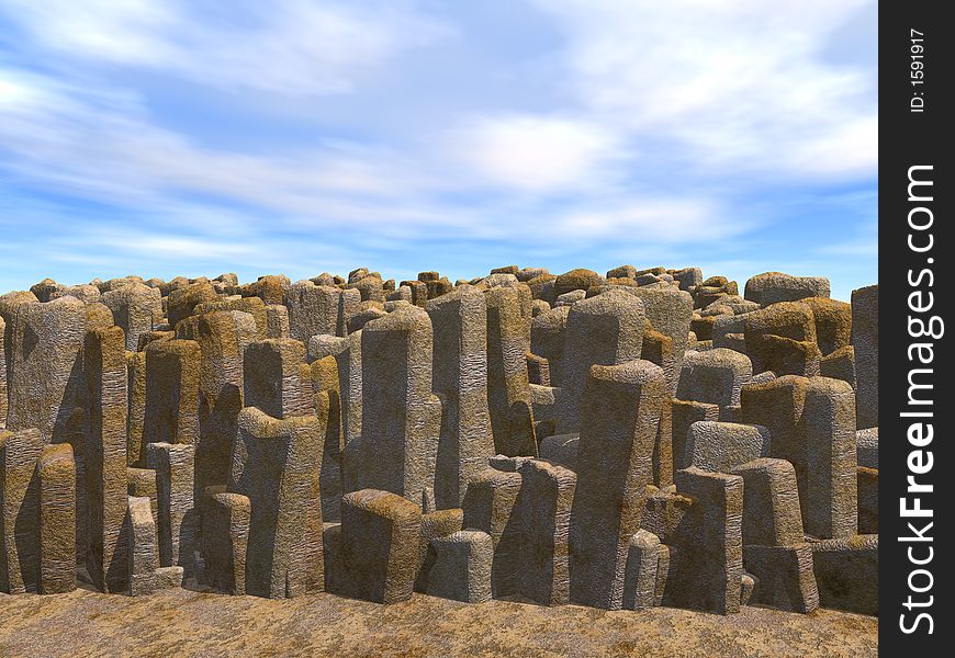 Stones of the rectangular form on a background of the blue sky. Stones of the rectangular form on a background of the blue sky