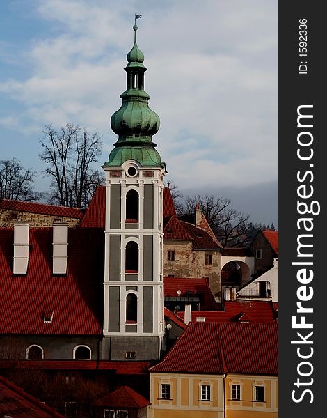 Historical tower in the city centre of Cesky Krumlov