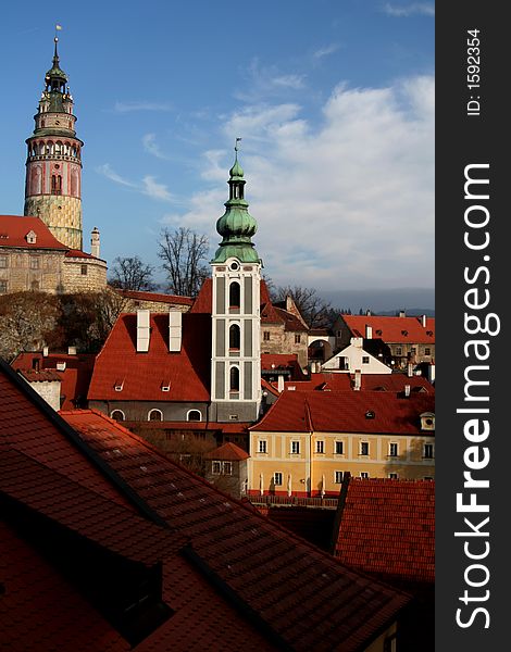 Historical tower in the city centre of Cesky Krumlov. Historical tower in the city centre of Cesky Krumlov