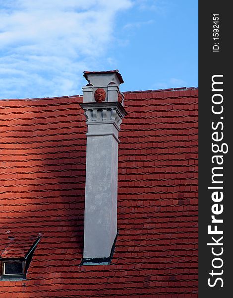 Old roofs with chimneys in the city centre of Cesky Krumlov. Old roofs with chimneys in the city centre of Cesky Krumlov