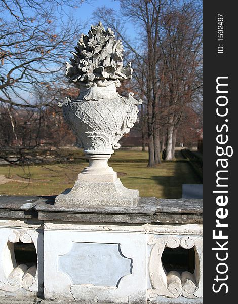 Historical handrail in the palace park in Cesky Krumlov