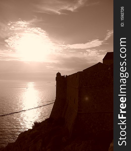 Sun set by the old walls of Dubrovnik. Sun set by the old walls of Dubrovnik