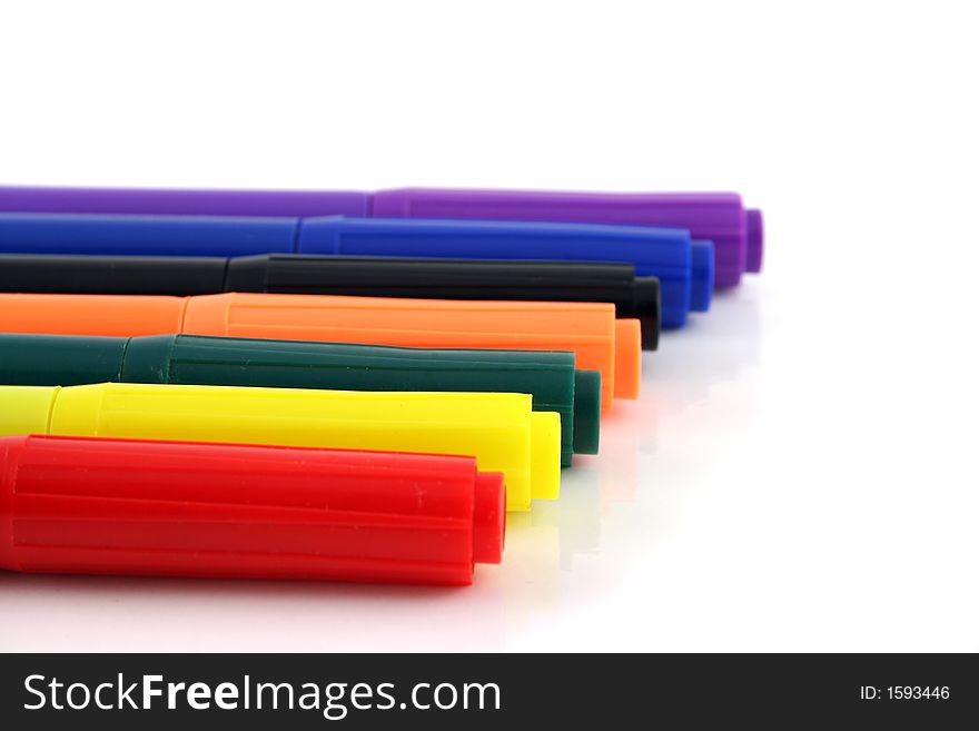 Felt pens with a shallow DOF on a white background