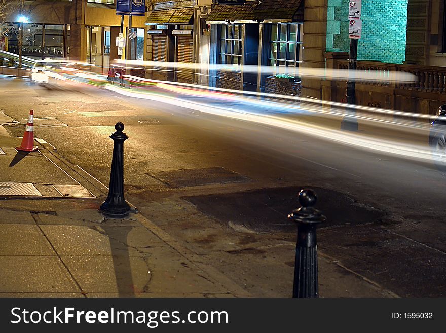 Night Time On Beacon Street With Light Trails