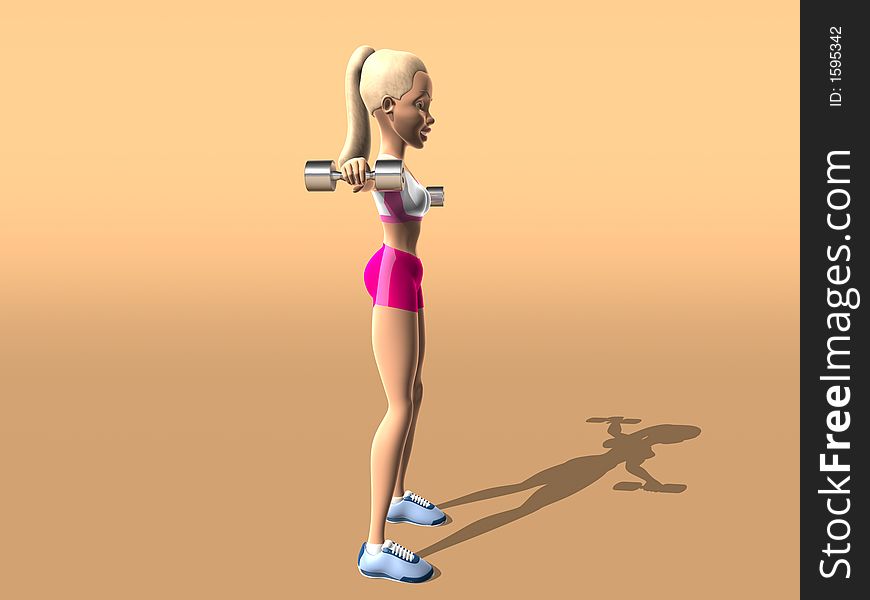 Fitness girl lifting weights, 3d generated picture. Fitness girl lifting weights, 3d generated picture