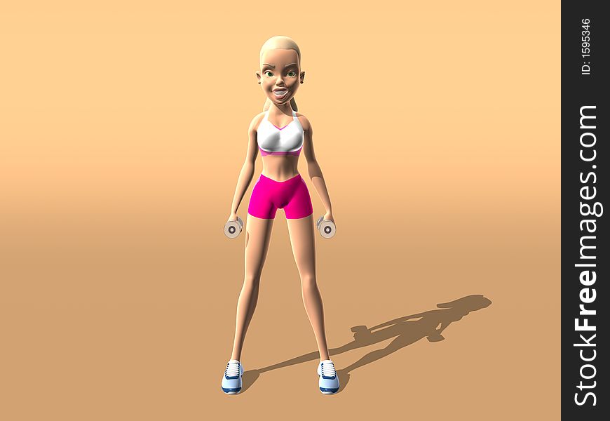 Fitness girl lifting weights, 3d generated picture. Fitness girl lifting weights, 3d generated picture