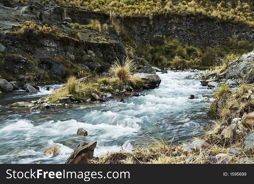 Clean mountain river in the Cordilleras,Peru