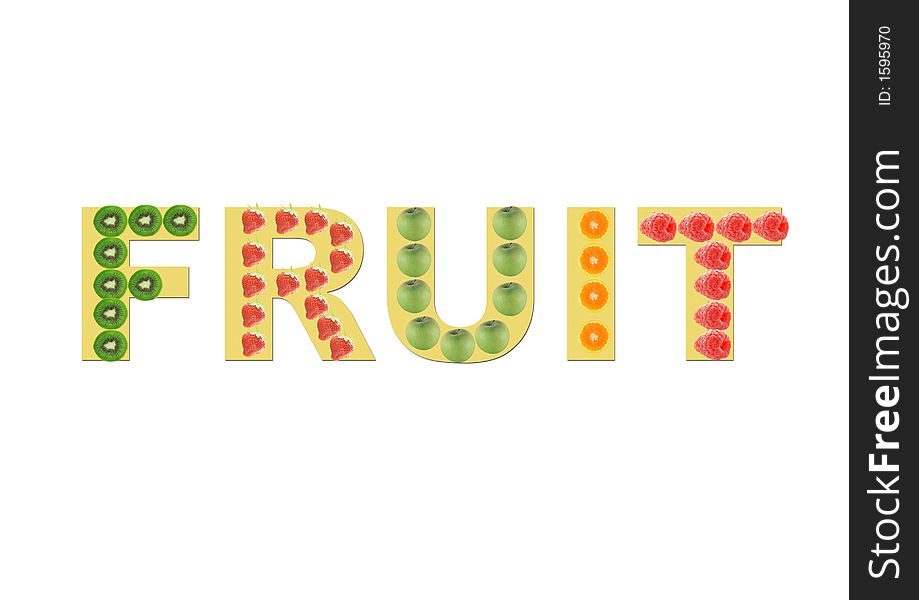 Colorful word fruit made out of fruit