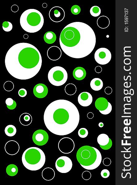 Lime Green, Black, and White Circles of different sizes on a black background. Lime Green, Black, and White Circles of different sizes on a black background