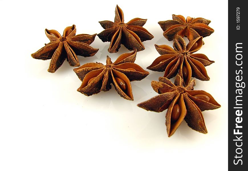Some stars of anise on the white background