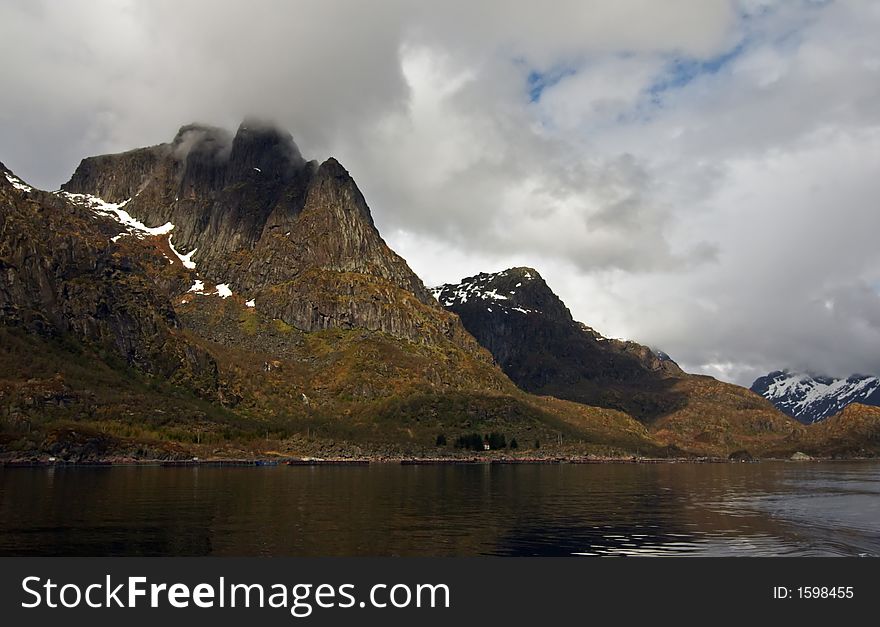 Views of mountains of the Lofoten islands to the north of Norway