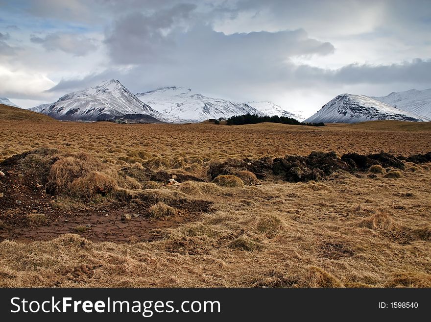 Mountains and grass in Iceland