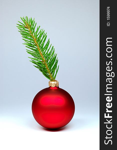 Christmas decoration red ball on  blue background. Christmas decoration red ball on  blue background