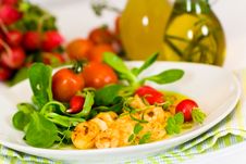 Roasted Prawns With Salad Of Corn Salad,radish,Che Stock Photo Roasted Prawns With Salad Of Corn Salad,radish,Che Stock Photo